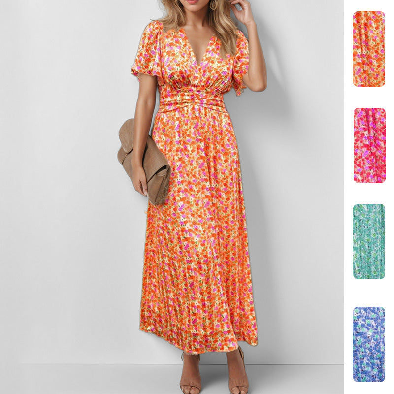 Damen Maxikleid Fließend Floralmuster V-Ausschnitt Norvielle - Norvielle
