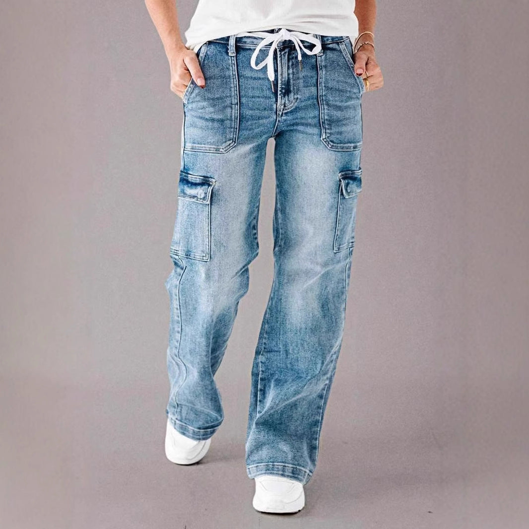 Damen Cargo-Jeans Weites Bein Verstellbarer Bund Norvielle