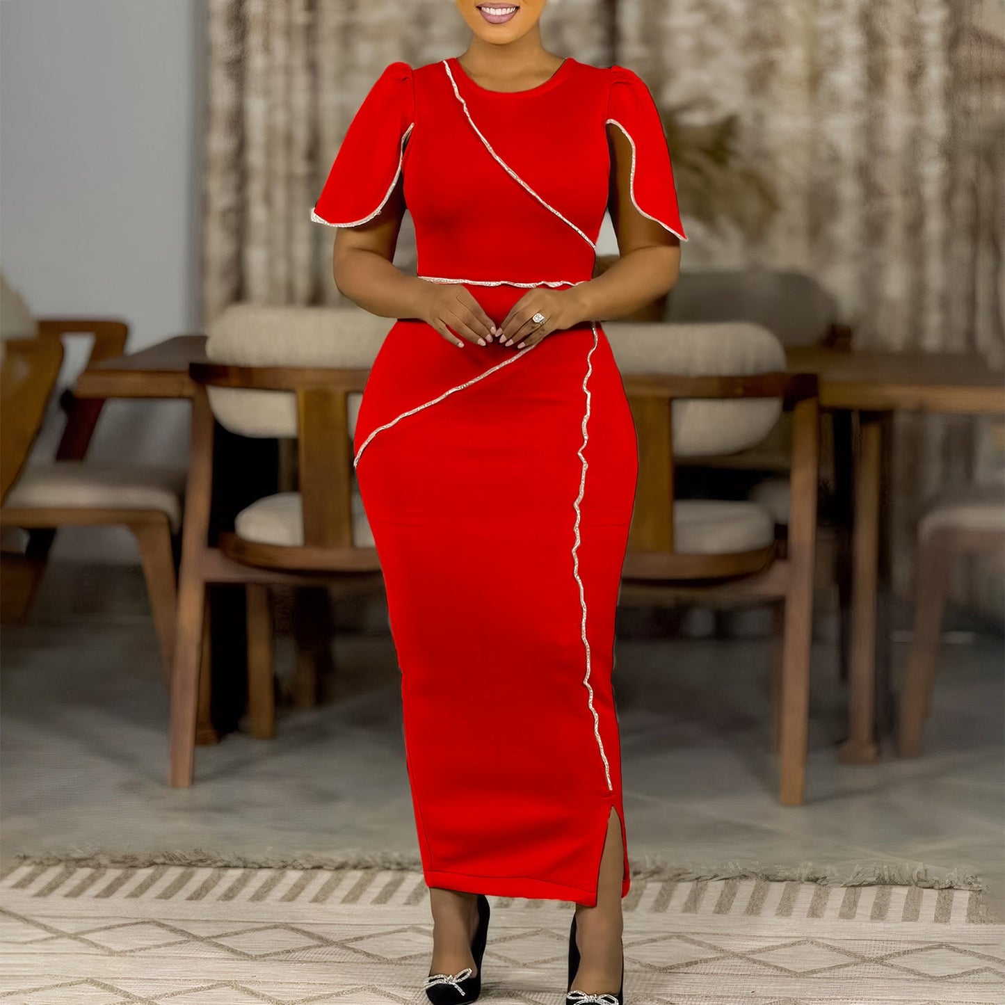 Damen Maxikleid Eleganter Schnitt Norvielle