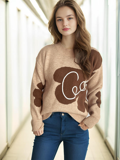 Damen Strickpullover Weich Floralmuster Norvielle