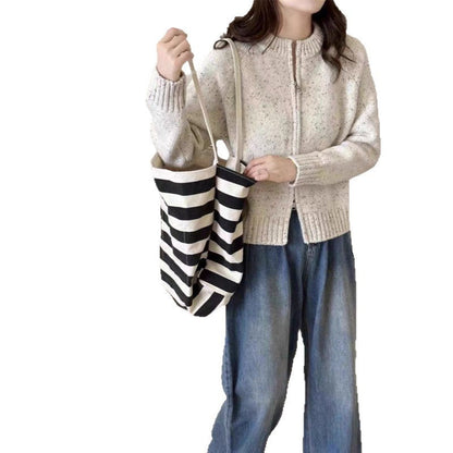 Damen Strickjacke Reißverschluss Hochkragen Norvielle