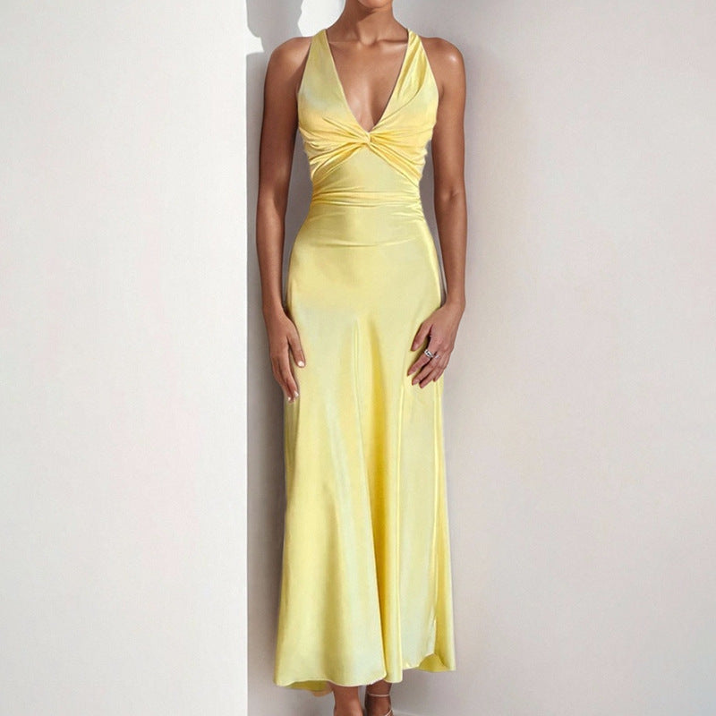 Damen Satinkleid Wickeldetail Elegant
