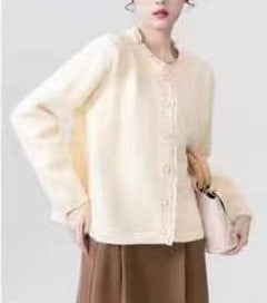 Damen Strickcardigan Feinripp mit Knöpfen Beige