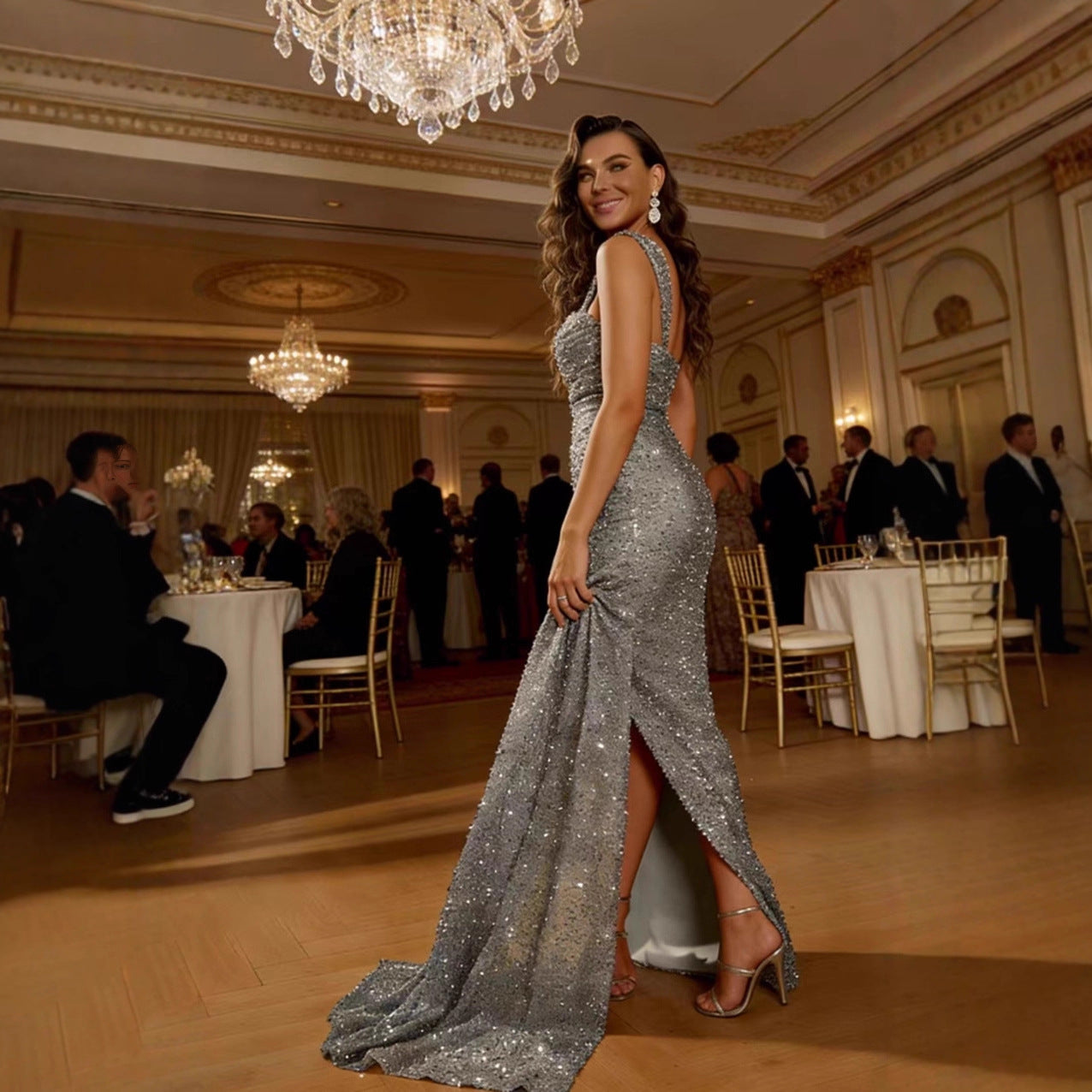 Damen Abendkleid Pailletten Norvielle Glitzernd