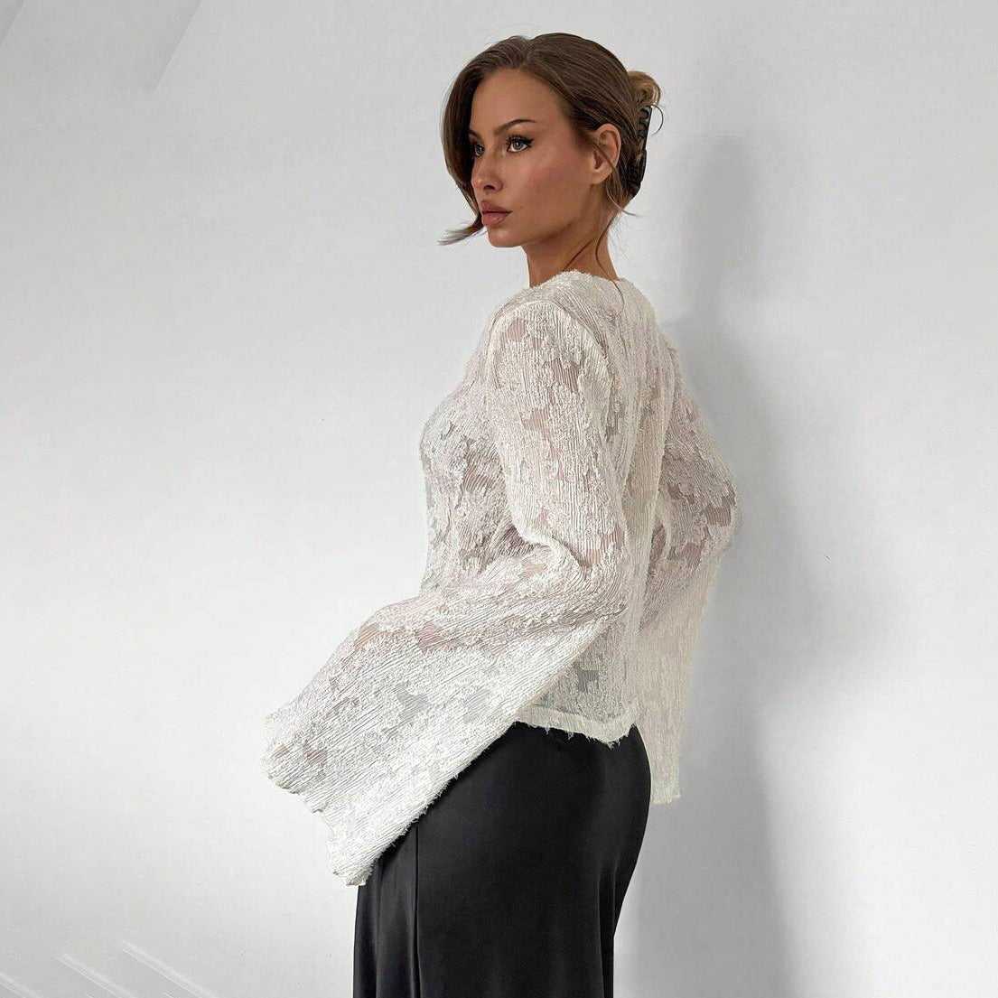 Damen Spitzenbluse Weite Ärmel Norvielle