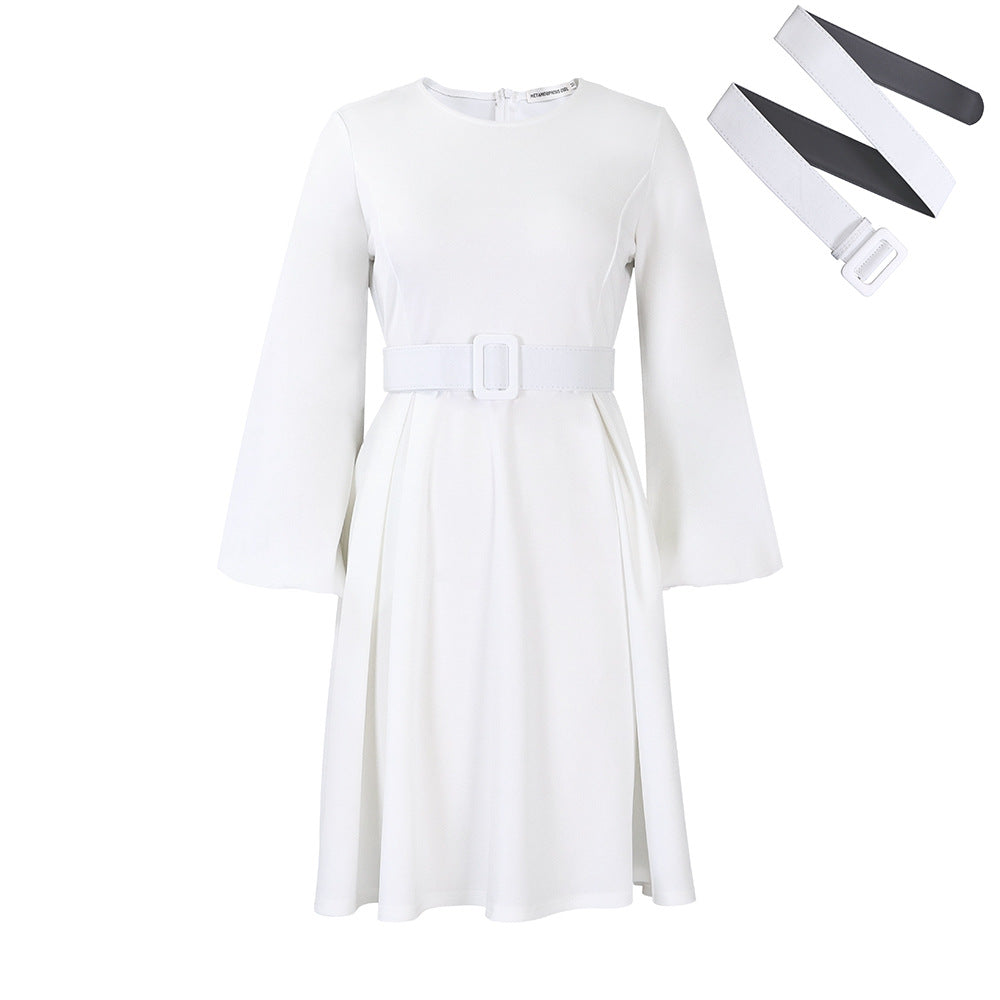 Damen Midi-Kleid ausgestellte Ärmel abnehmbarer Gürtel Norvielle