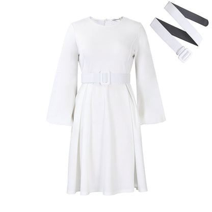 Damen Midi-Kleid ausgestellte Ärmel abnehmbarer Gürtel Norvielle