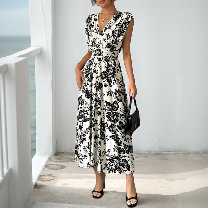 Damen Maxikleid Floralmuster Taillengürtel - Norvielle