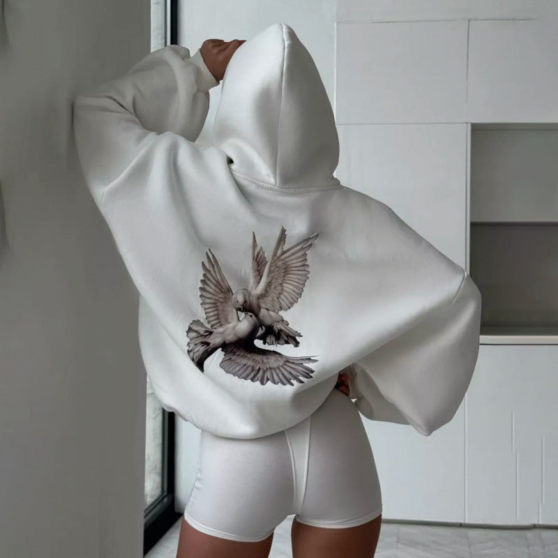 Damen Kapuzensweater Vogelmotiv Entspannte Passform Norvielle