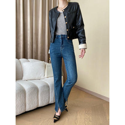 Damen Kunstlederjacke Diagonalschnitt