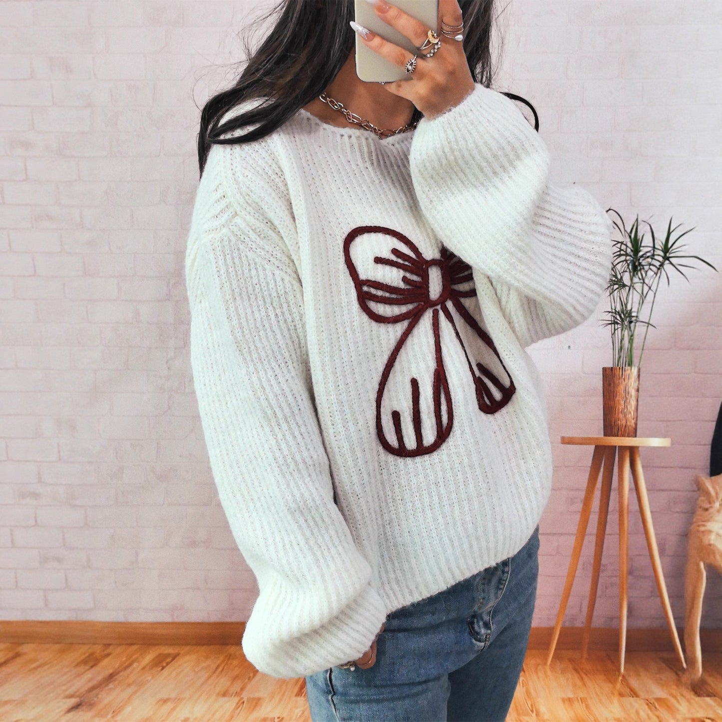 Damen Pullover Lässig Schleifendesign Norvielle