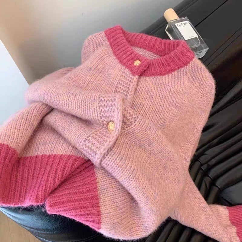 Damen Strickjacke Weich Kontrastbündchen Norvielle