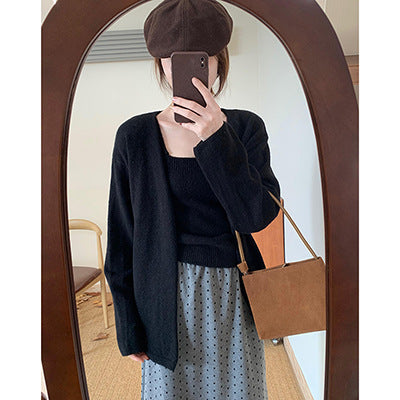Damen Strickcardigan Offene Ärmel Bequem Grün