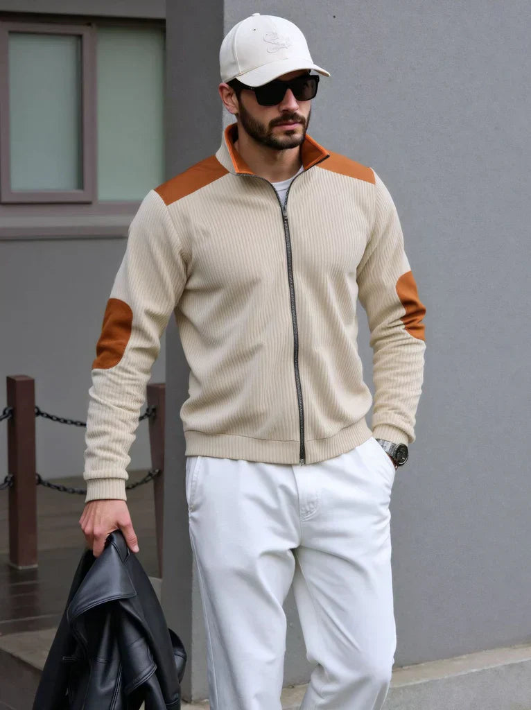 Herren Strickcardigan Reißverschluss Rippenmuster Schwarz - Norvielle