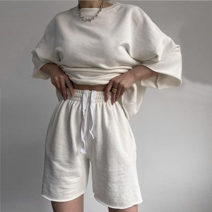 Damen Oversized Freizeitset Kurzärmelig Weite Shorts Norvielle