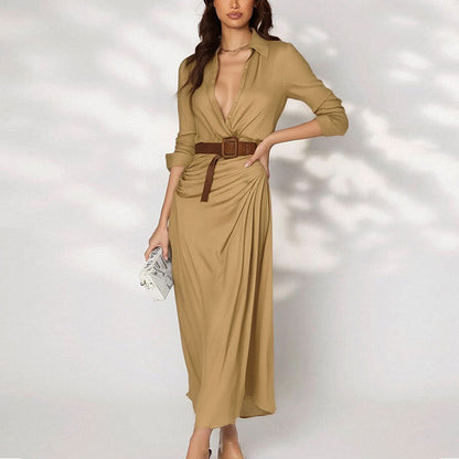 Damen Maxi-Kleid V-Ausschnitt Tailliert Norvielle