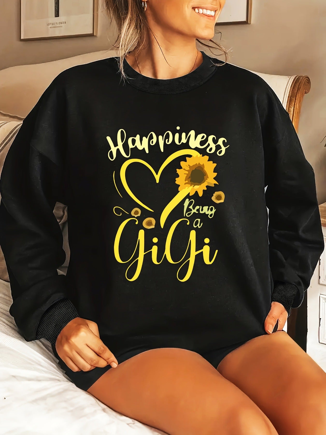 Damen Sweatshirt Voluminöse Ärmel Fröhliches Motiv Norvielle