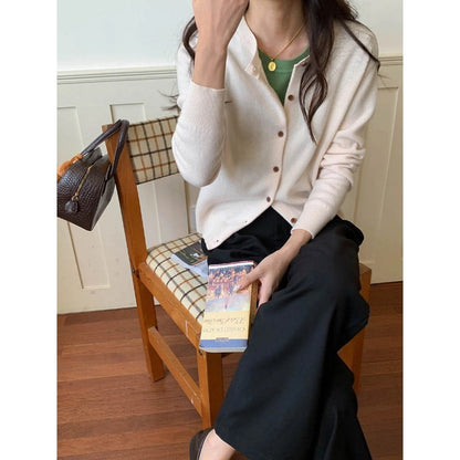 Damen Strickjacke Baumwolle Knöpfe Beige
