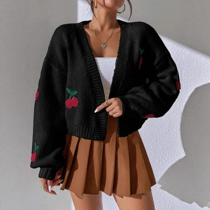 Damen Strickjacke Florales Kirschmuster Norvielle