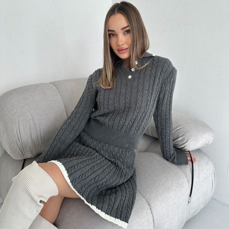 Damen Strickkleid Feines Zopfmuster Hochkragen - Norvielle