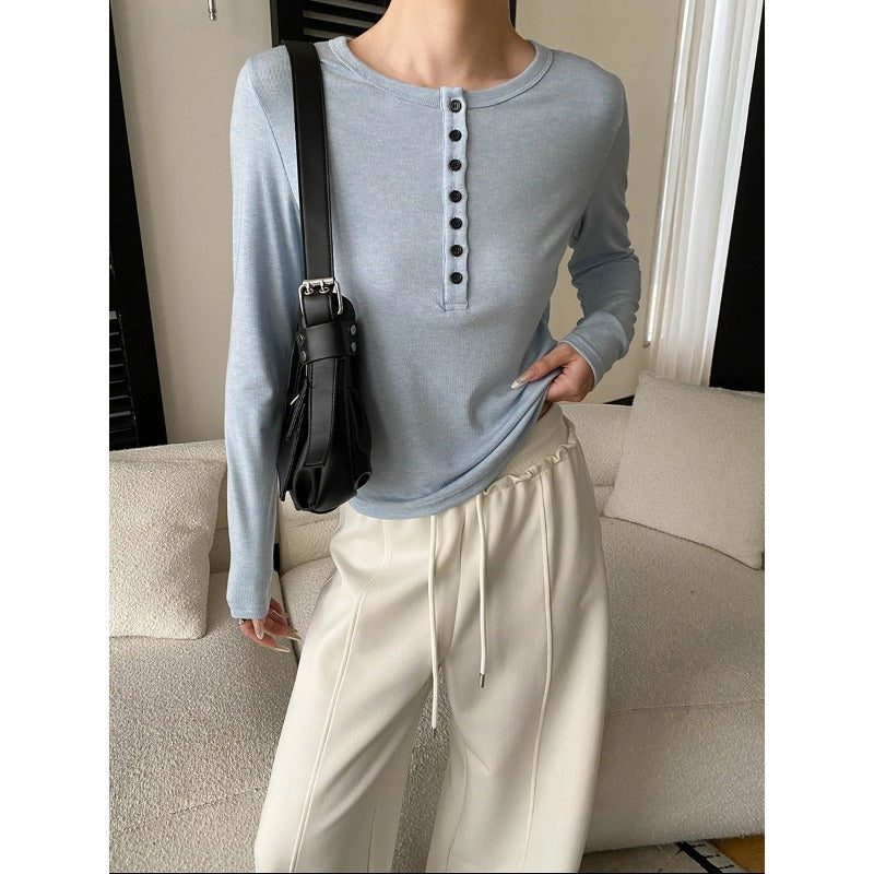 Damen Langarmshirt mit Knopfleiste Bequem Norvielle - Norvielle