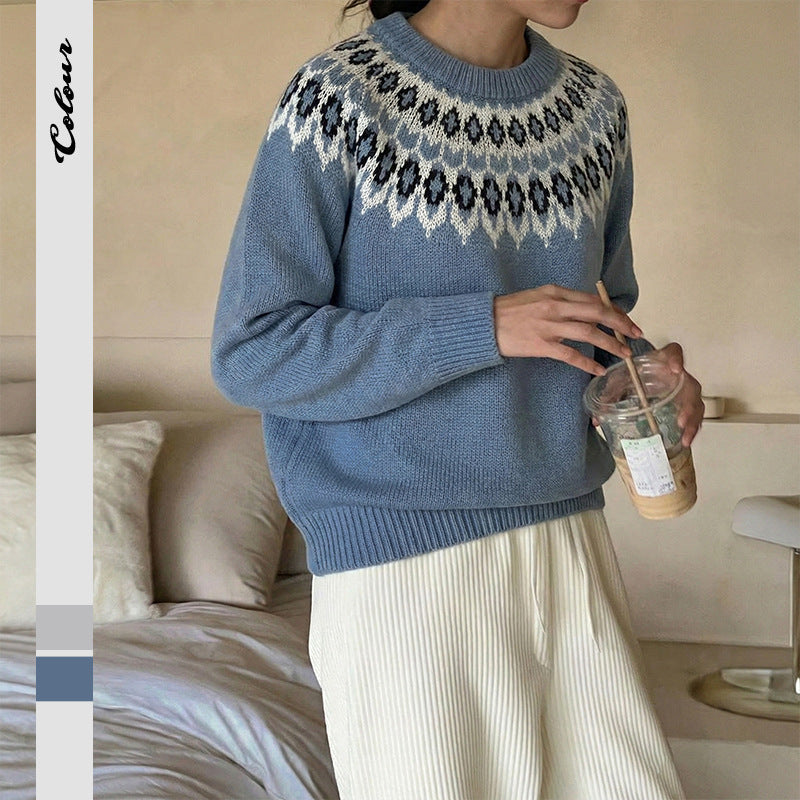 Damen Strickpullover Nordisch Muster Locker Norvielle - Norvielle