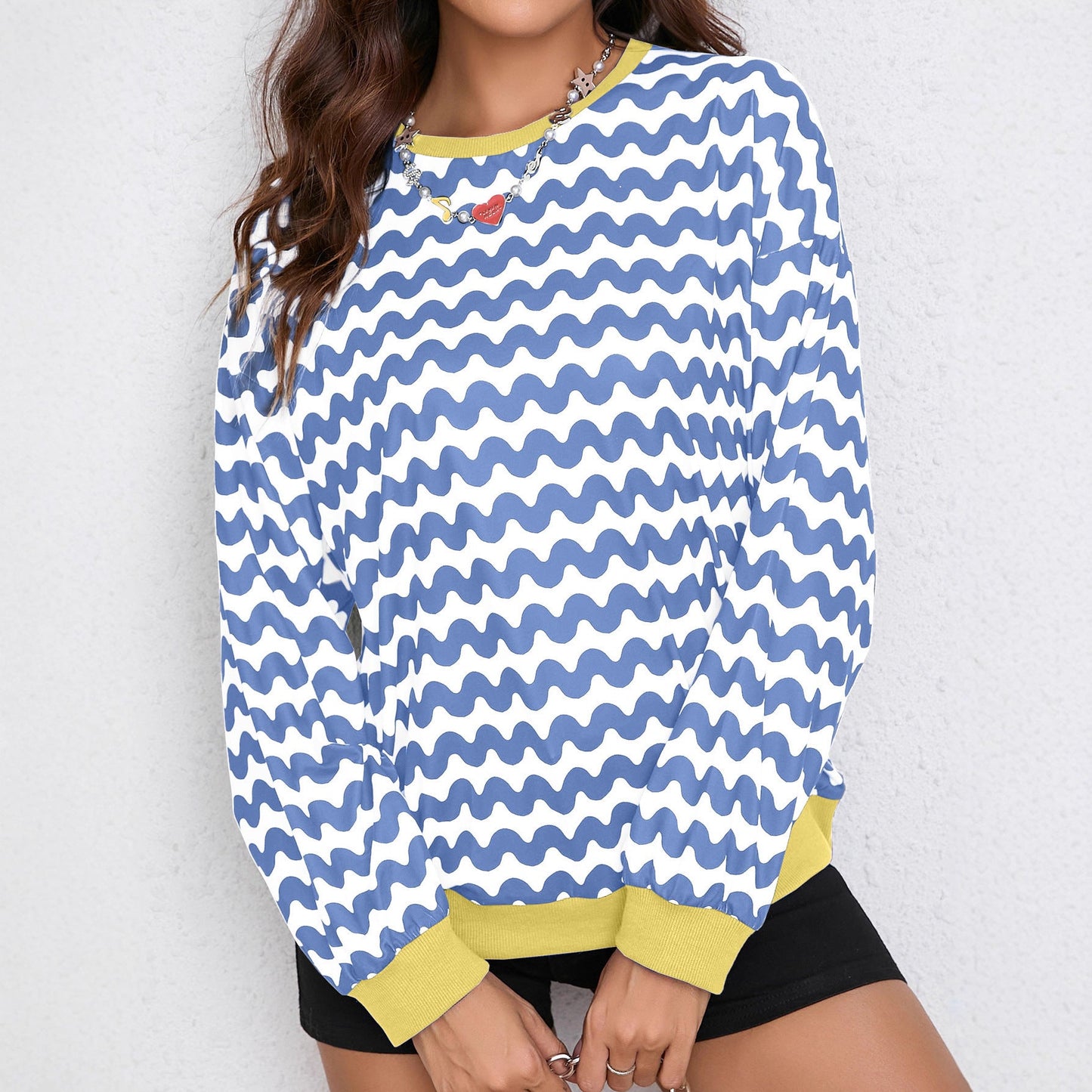 Damen Sweatshirt Wellenmuster Sportlich Norvielle