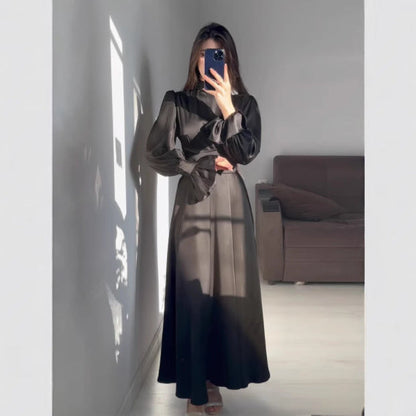 Damen Maxikleid Weite Ärmel Raffinierter Schnitt Norvielle