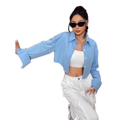 Damen Cropped Bluse Weite Ärmel Elegante Knopfleiste Norvielle