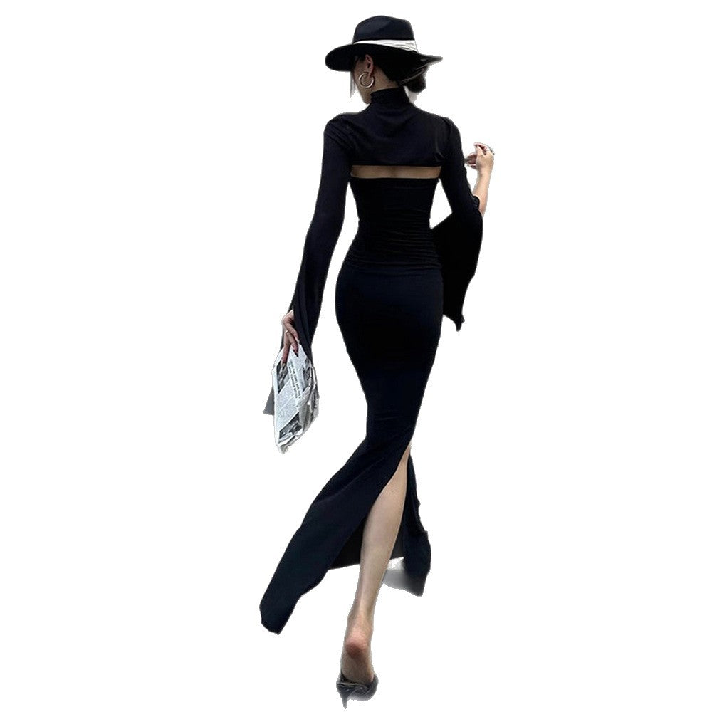 Damen Maxikleid Asymmetrischer Cut-Out Puffärmel Elegant Norvielle