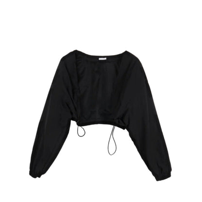 Damen Cropped Langarmbluse Rüschen Norvielle