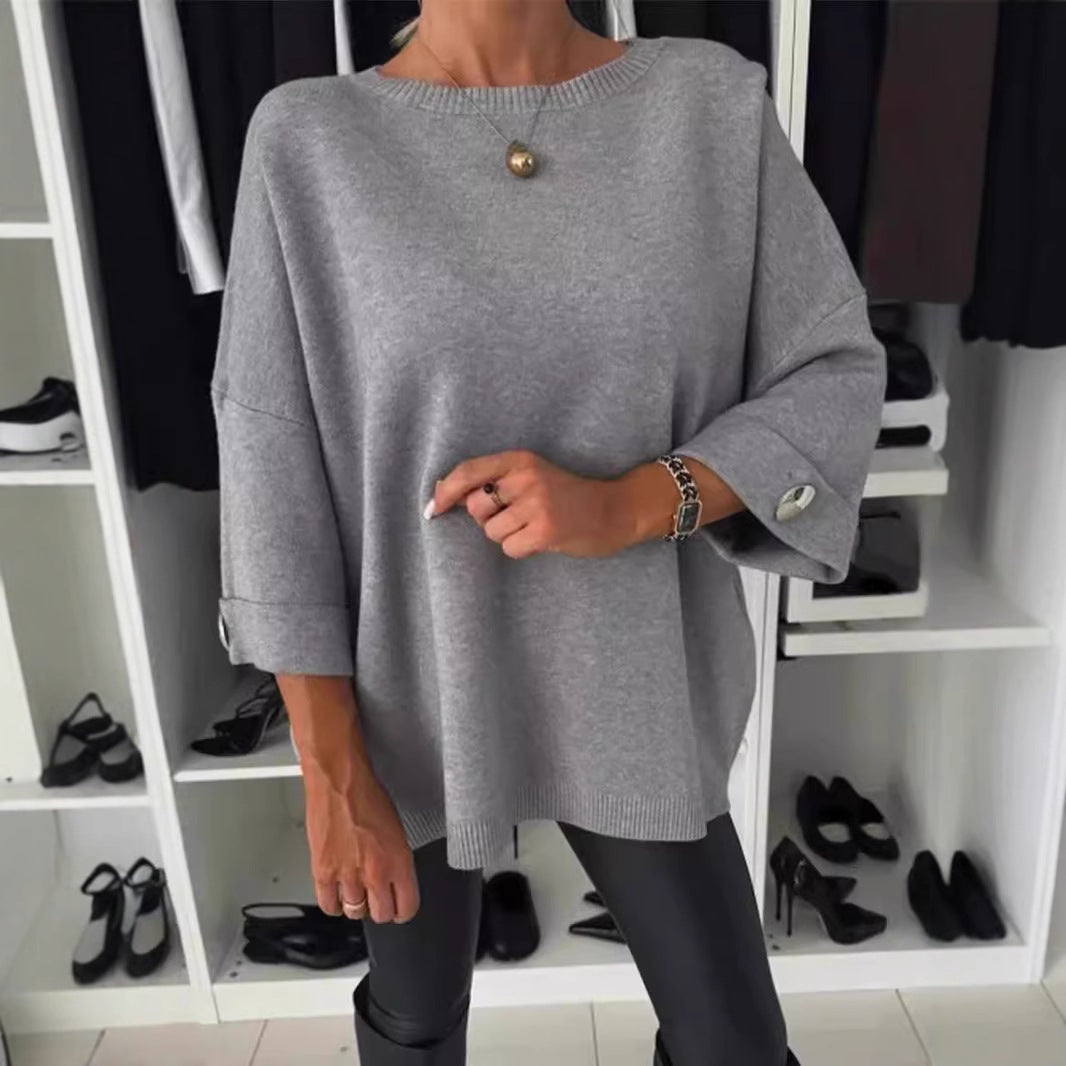 Damen Oversized Pullover mit Knopfdetails Elegantes Design Norvielle - Norvielle