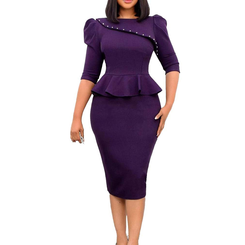 Damenkleid Figurbetont Peplumsaum Elegantes Design