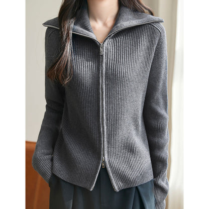 Damen Strickpullover Hochschließend Rippenstruktur Norvielle