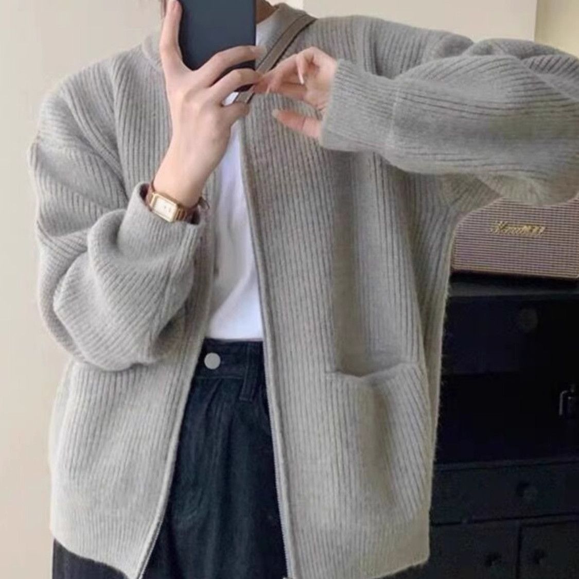 Damen Kuschelige Strickjacke Norvielle Mit Hochkragen