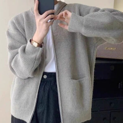 Damen Kuschelige Strickjacke Norvielle Mit Hochkragen