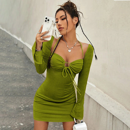 Damen Minikleid Figurbetont Verstellbarer V-Ausschnitt Länge 80cm - Norvielle