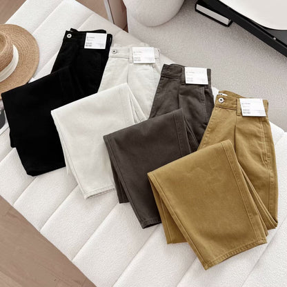 Damen Chino-Hose Weite Passform Hochwerder Bund Praktische Taschen