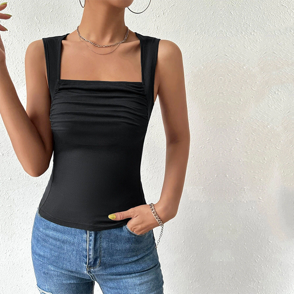Damen Trägershirt Figurbetont Quadratischer Ausschnitt Raffung