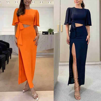 Damen Maxikleid Elegant Schlitz Fließendes Oberteil Norvielle