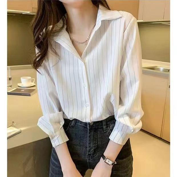 Damen Bluse Streifenmuster Umlegekragen Norvielle - Norvielle