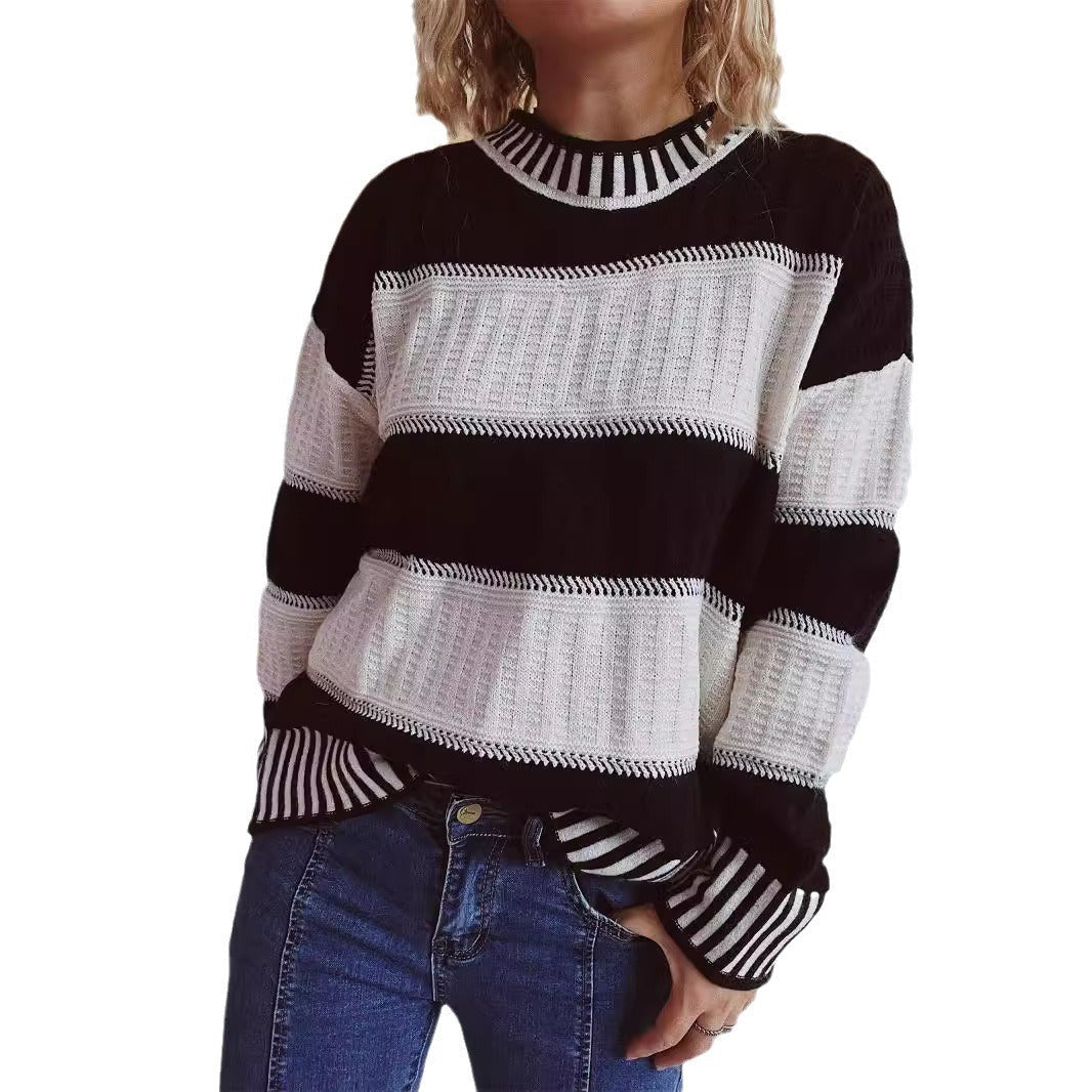 Damen Strickpullover Streifenmuster Hochbündchen Norvielle