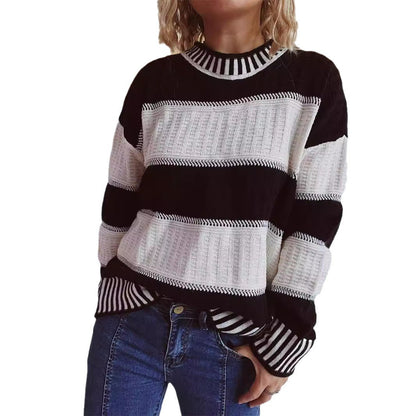Damen Strickpullover Streifenmuster Hochbündchen Norvielle