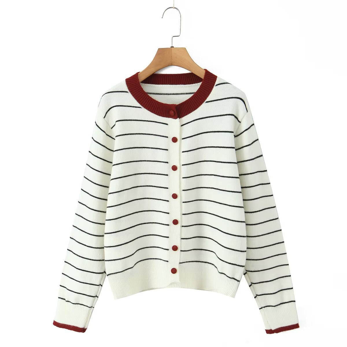 Damen Strickjacke Gestreift Rundhalsausschnitt Norvielle