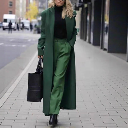 Damen Trenchcoat Jacke Lang Leder Gürtel