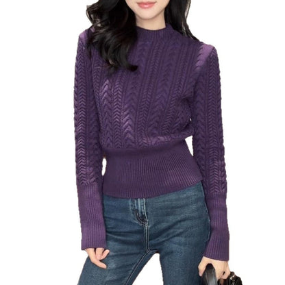 Damen Grobstrickpullover Rundhalsausschnitt Hoch Bund Norvielle