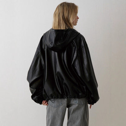 Damen Kunstlederjacke mit Kapuze