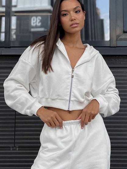 Damen Hoodie Shorts Set Elastischer Bund Vorderreißverschluss