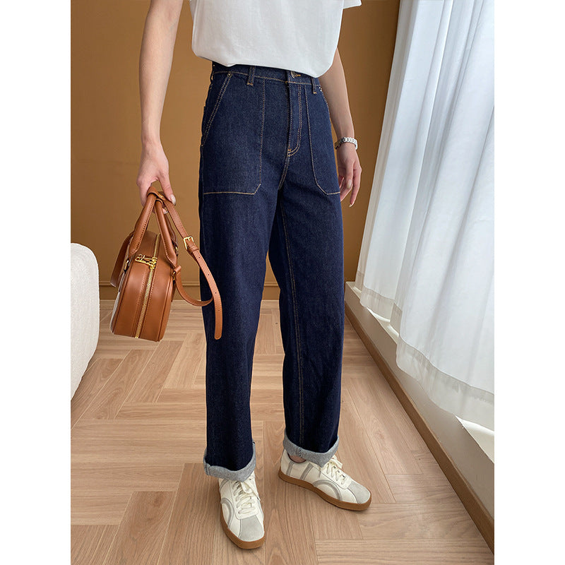 Damen High-Waist Jeans Lässiger Schnitt Mit Taschen Schwarz Norvielle - Norvielle