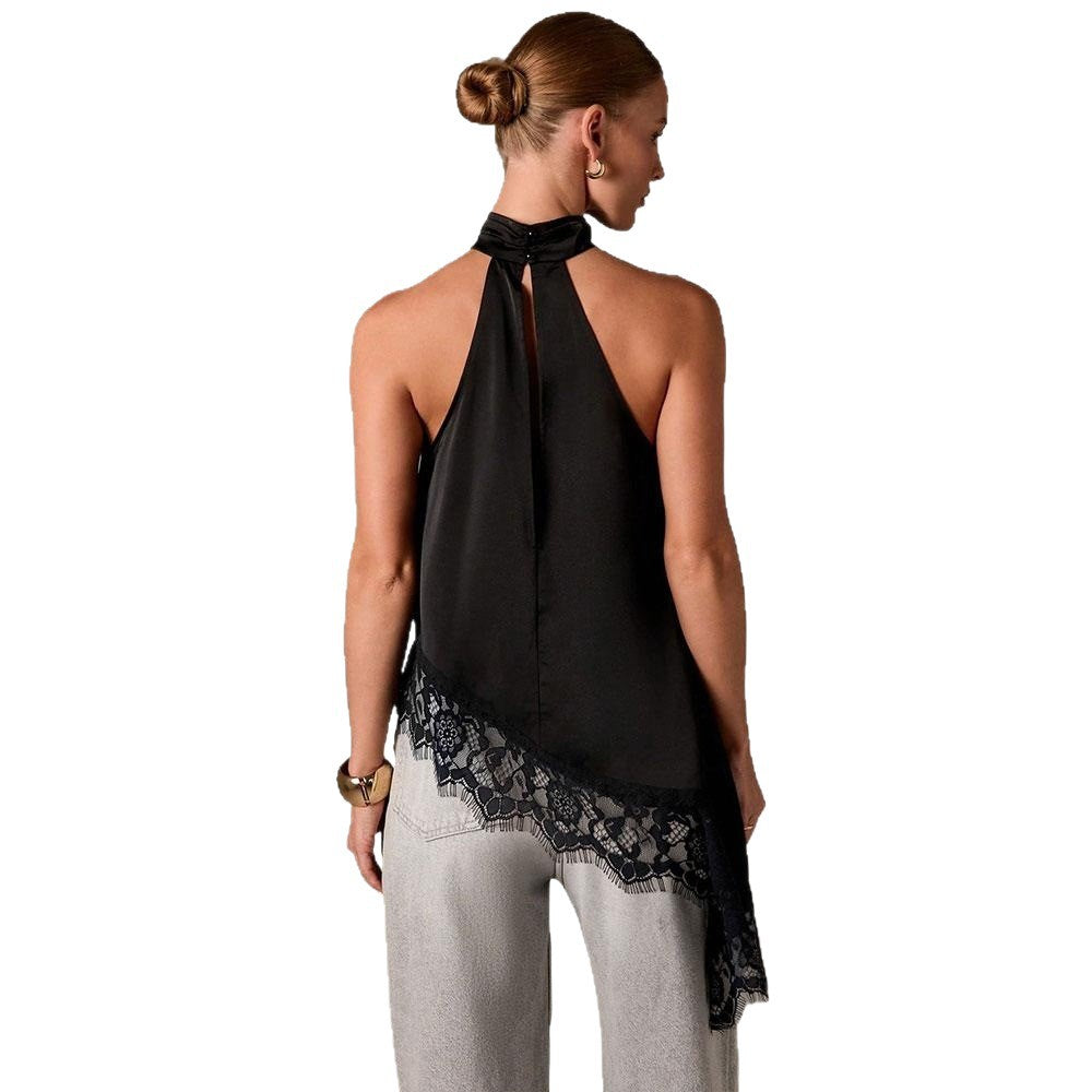 Damen Haltertop Spitzenbesatz Elegant